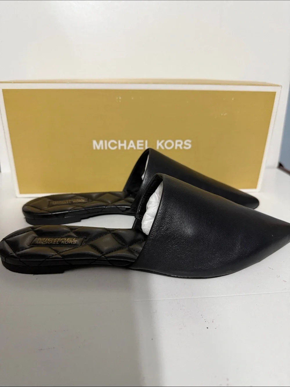 Michael Kors Black Quilted-Insole Leather Slide Mules